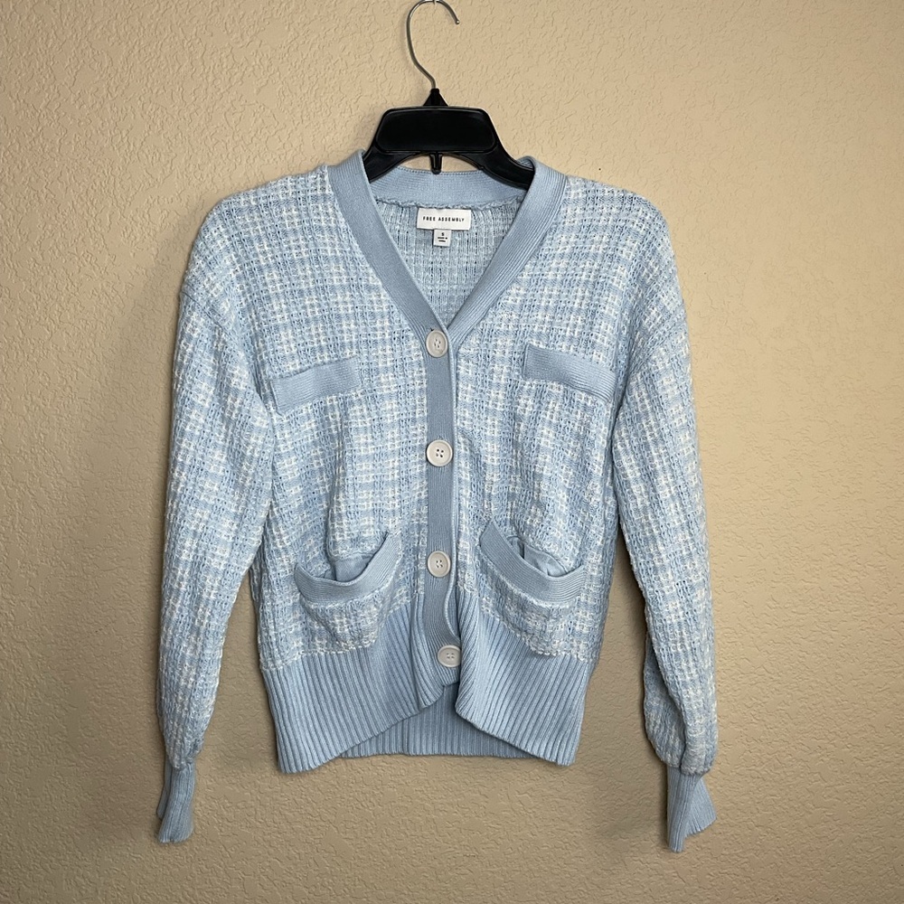 Free Assembly Womens Small Tweed Knit Button Up Cardigan Sweater W/Pockets‎